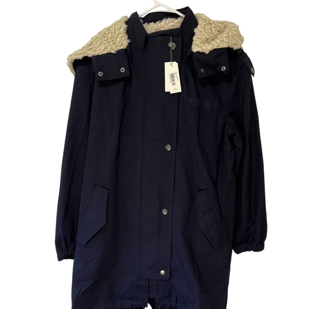 Women's AG Dani Faux Shearling Trim Parka, Size Large, Navy Blue